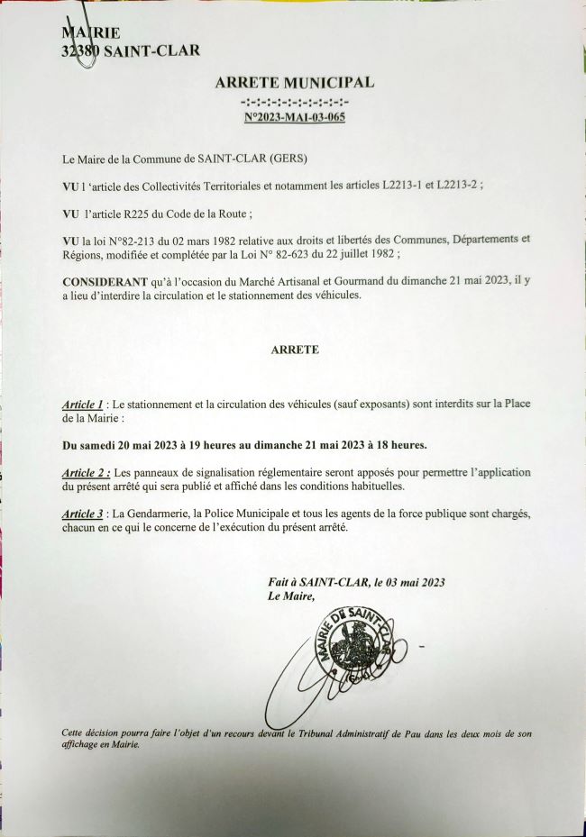 photo Arrêté circulation dimanche 21 Mai 2023