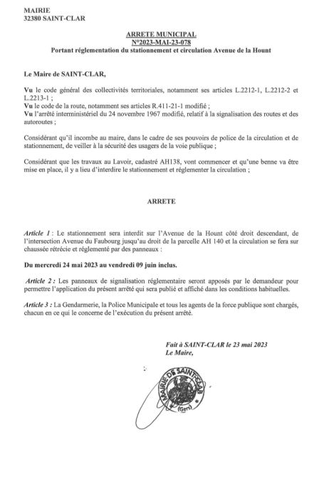 photo ARRETE MUNICPAL AVENUE DE LA HOUNT